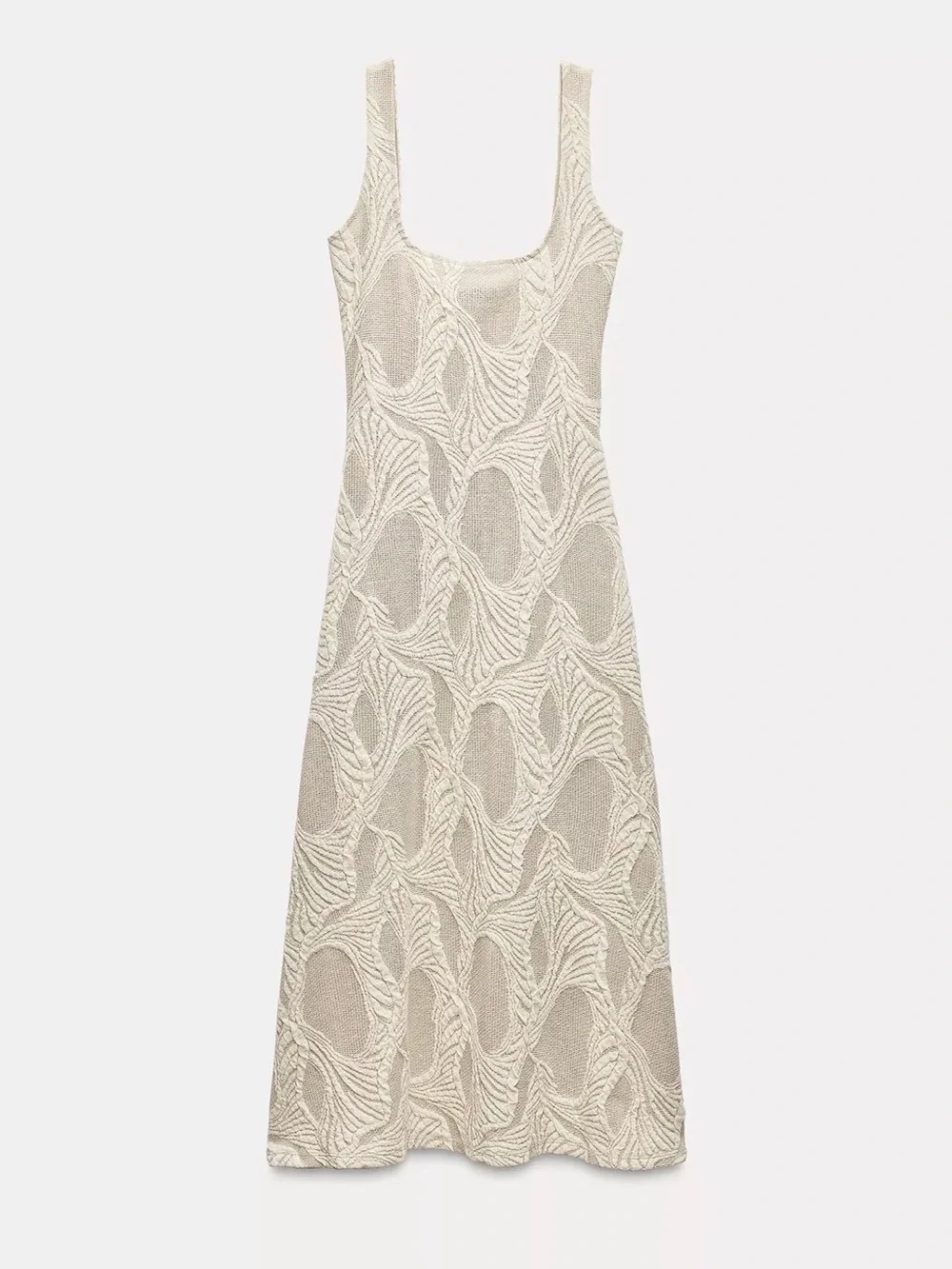 Zara Rustic Jacquard Cream Textured Sleeveless Midi Dress 4770 627